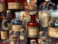 A selection of bottles form an apothecary