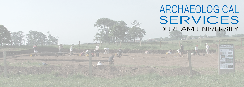 Archaeological Services logo with a community excavation as backdrop