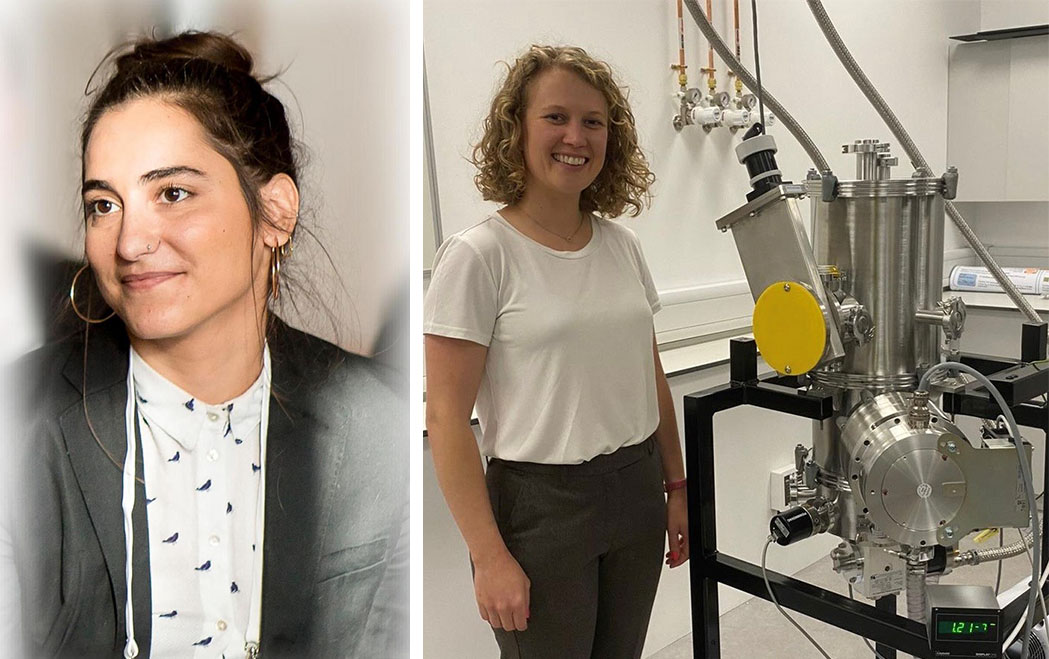 Image of Francesca Fragkoudi (on the left) and Hannah Williams (pictured on the right in the laser cooling lab)