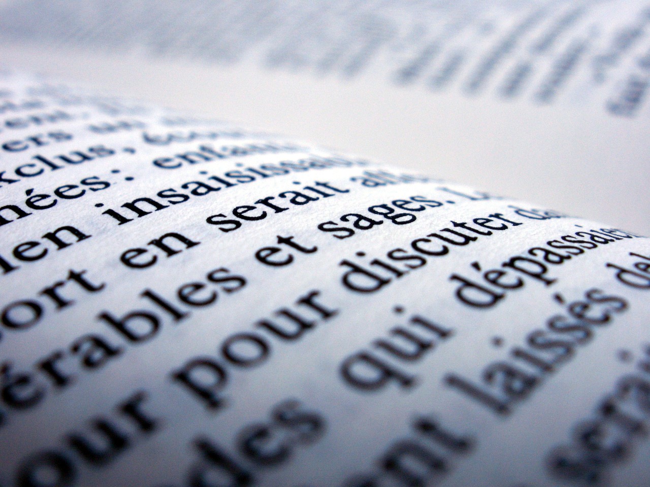 A close-up picture of a book with French script.