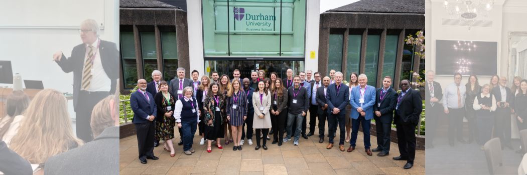 Delegates and speakers in front of Business School entrance