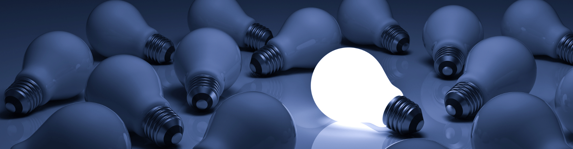 Lit bulb among dark bulbs illustrating leadership