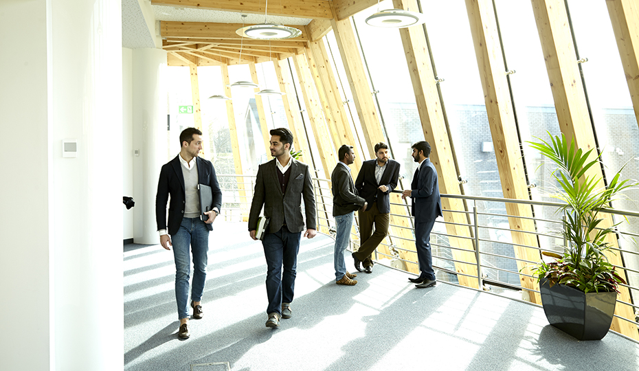 A bustling corridor in the Business School