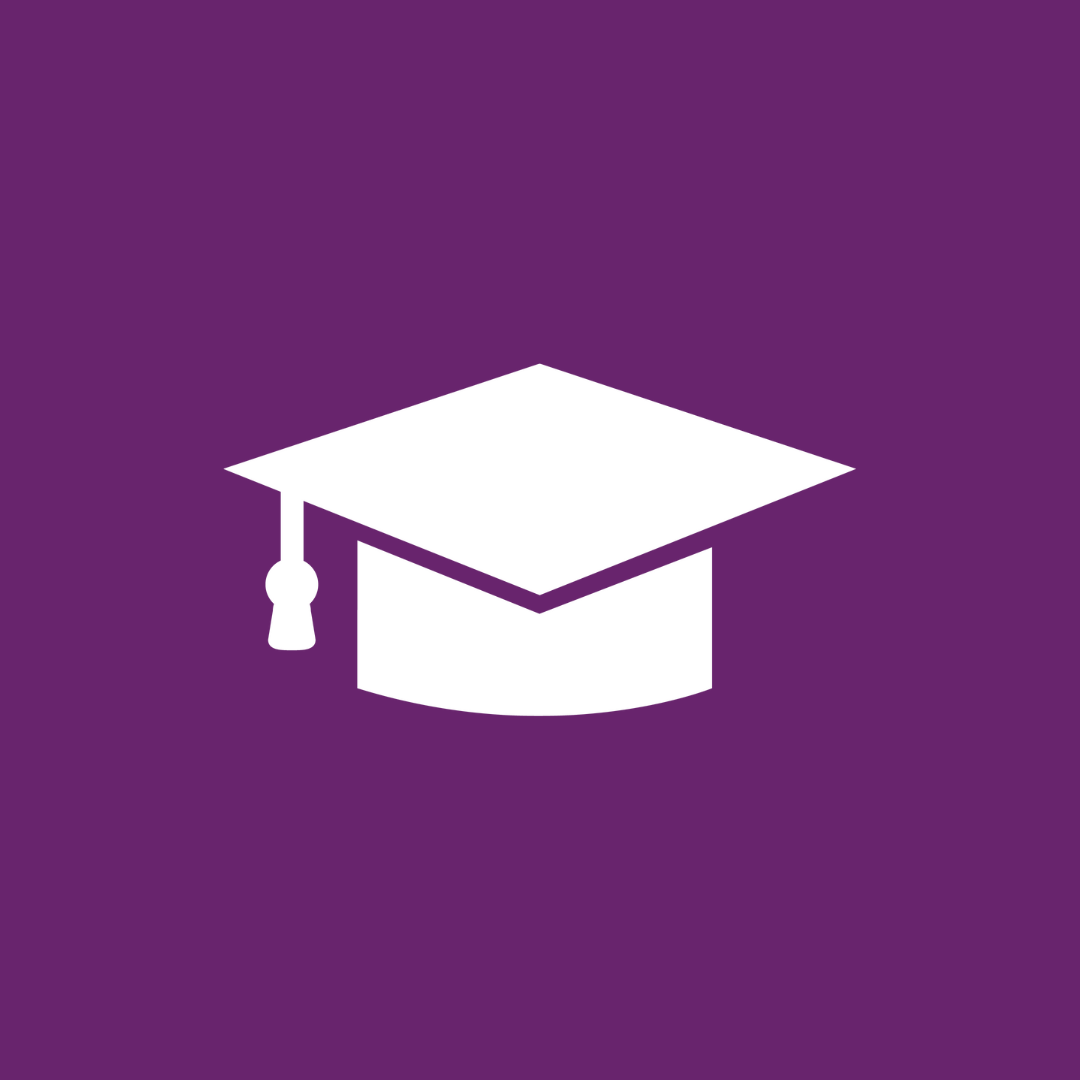 Mortarboard icon on purple background