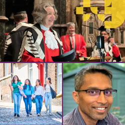 Three news thumbnails including the Vice-Chancellor addressing a crowd