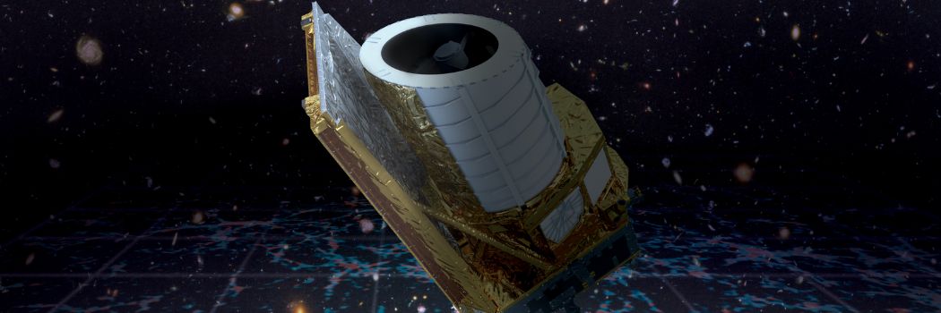 Artists' impression of a satellite with a space background