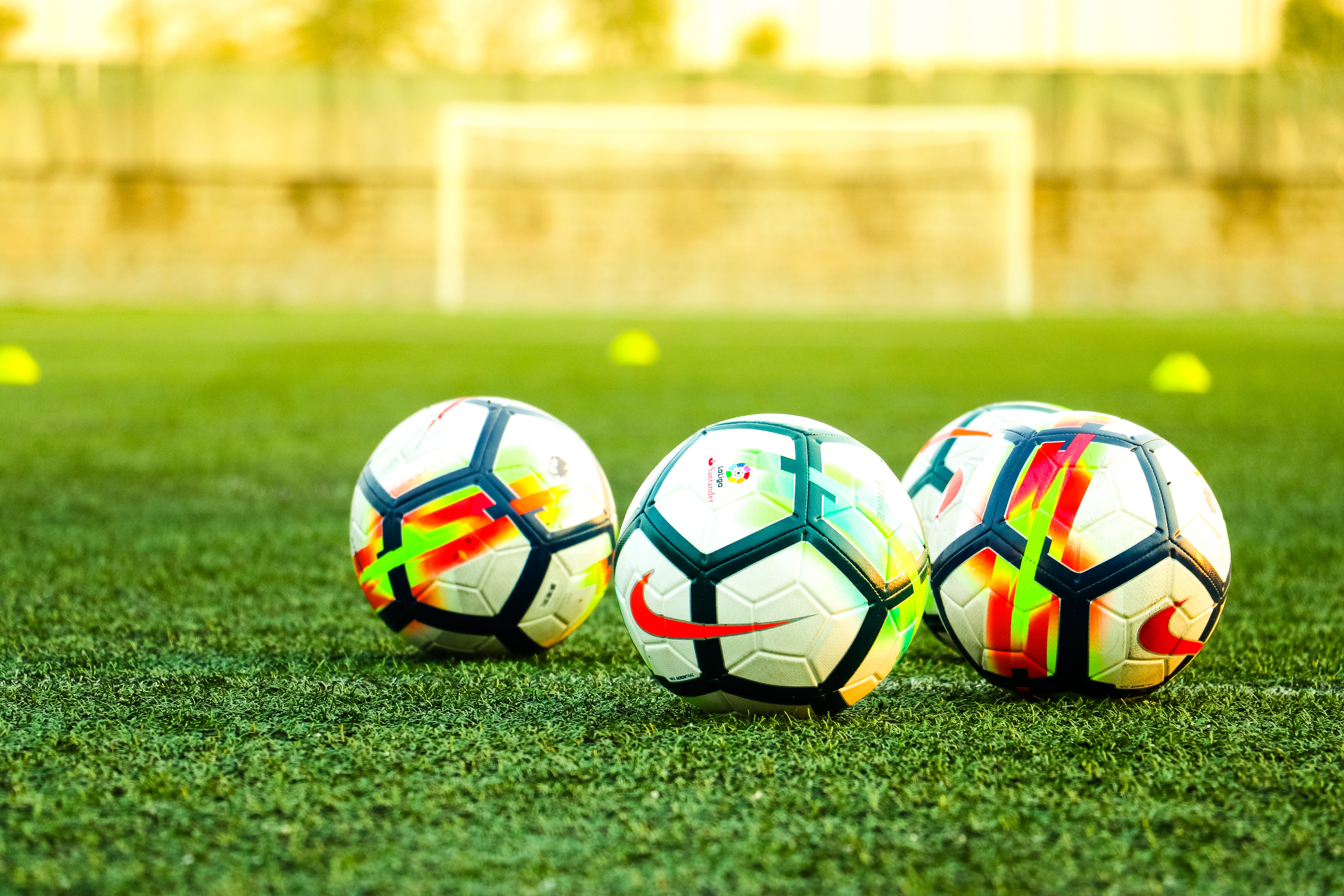 Footballs on a field