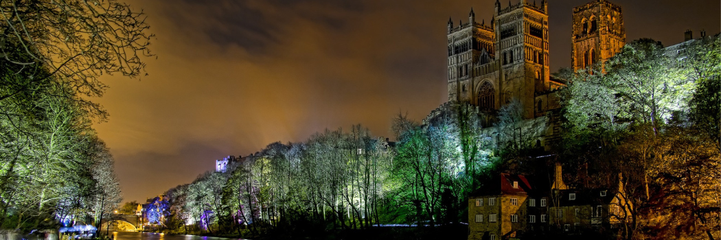 Durham Cathedral lit at night