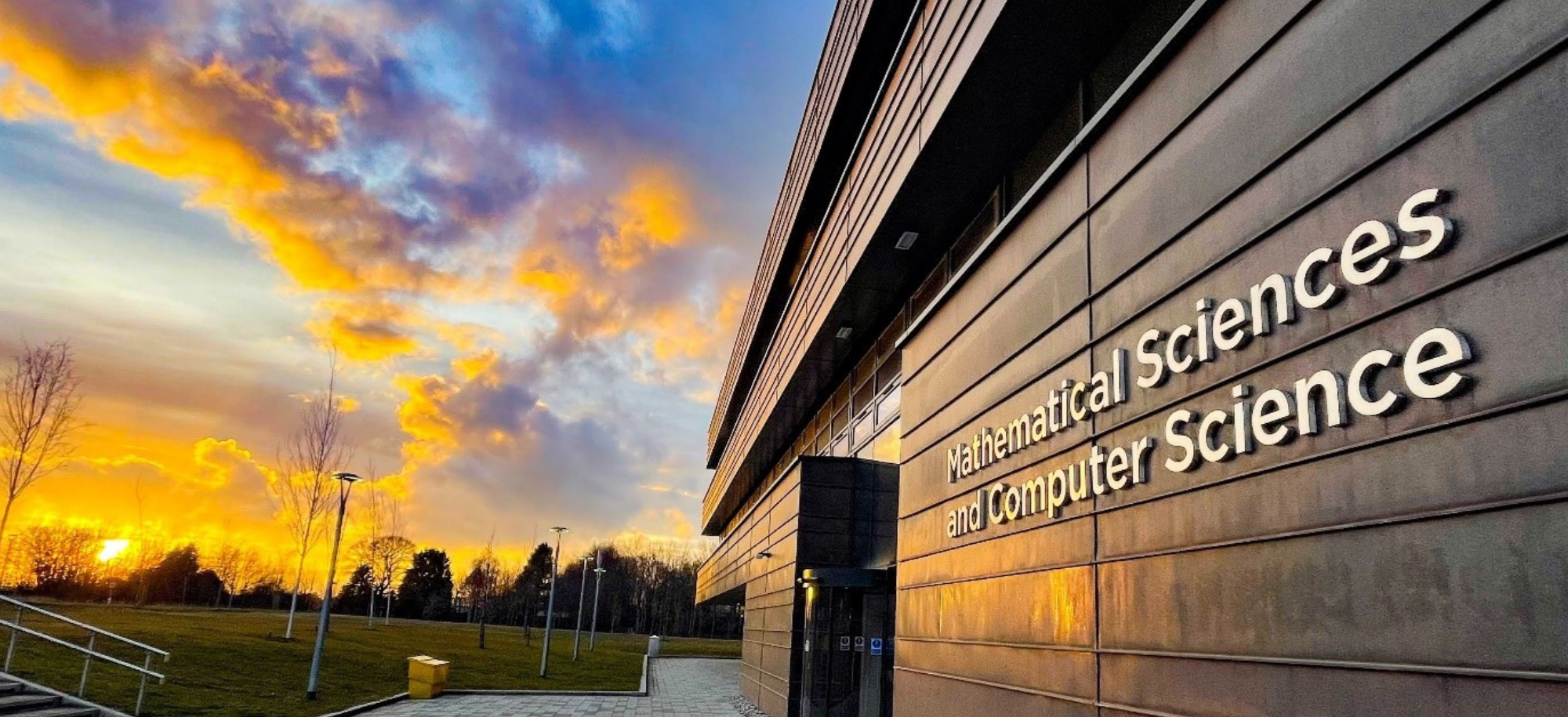 Maths and Computer Science building at sunset