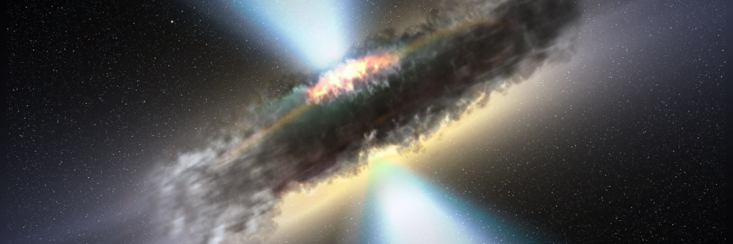 Imagen de quásares escondidos en una densa nube de polvo y gas