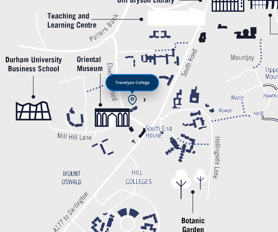 A map showing the location of Trevelyan College