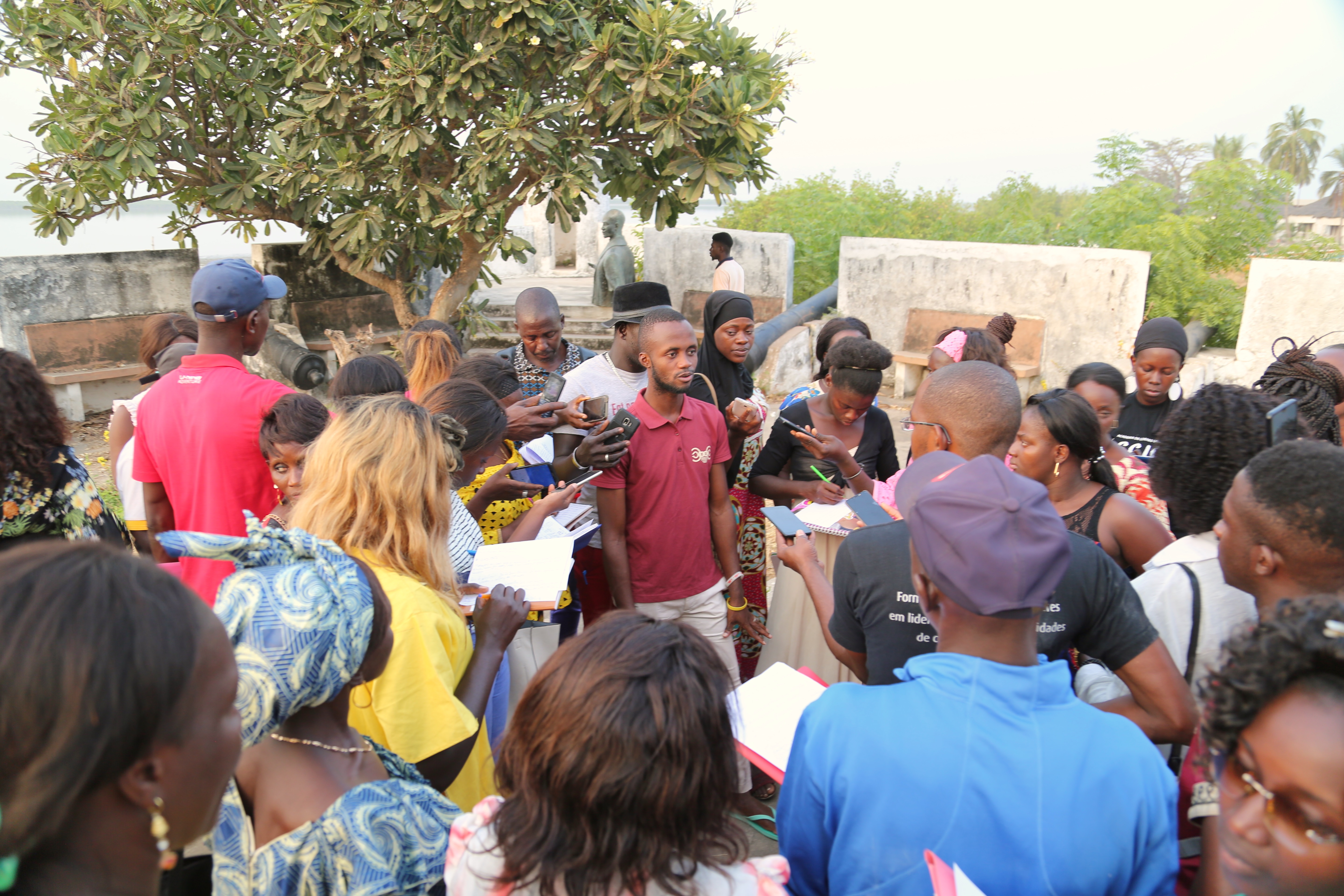 Group of students outside listening to a talk