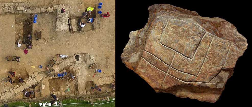 A banner image with an drone photograph of a dig and an object