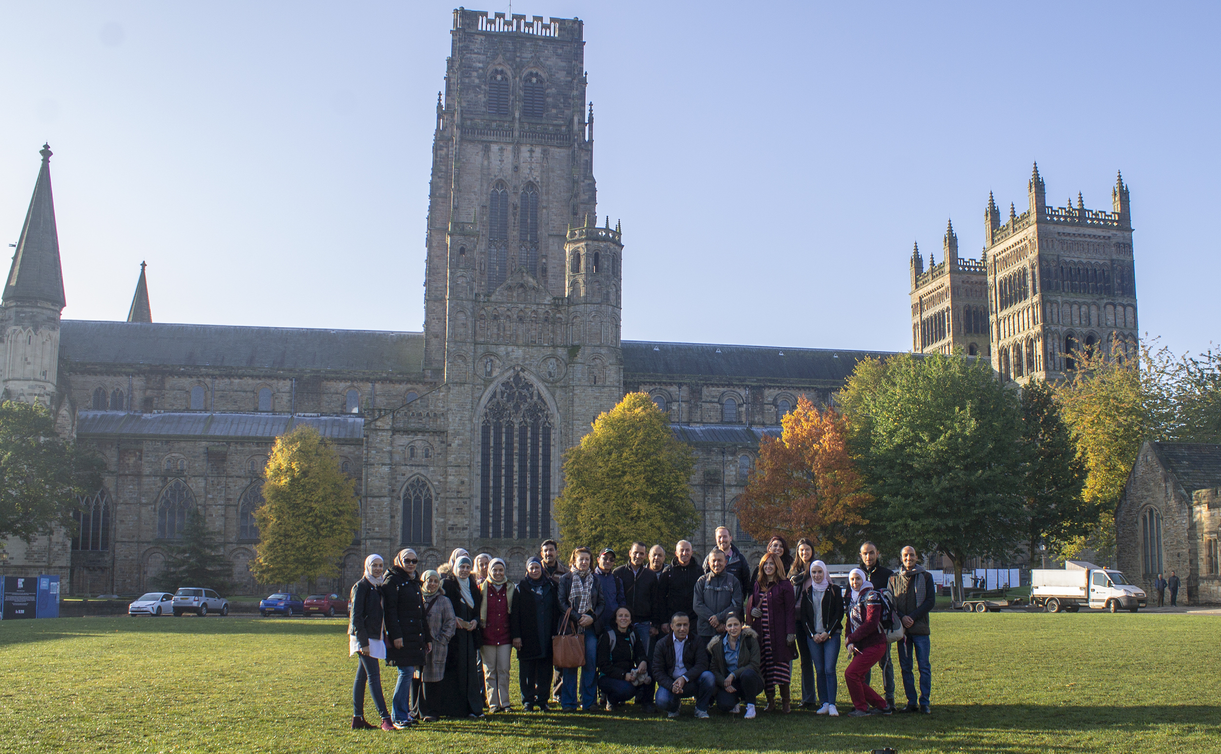 Group of people in front of Durham Cathedral
