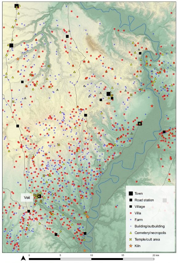 A map with archaeological site distributions