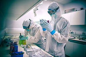 People carrying out sample preparation extraction in the Ancient DNA lab