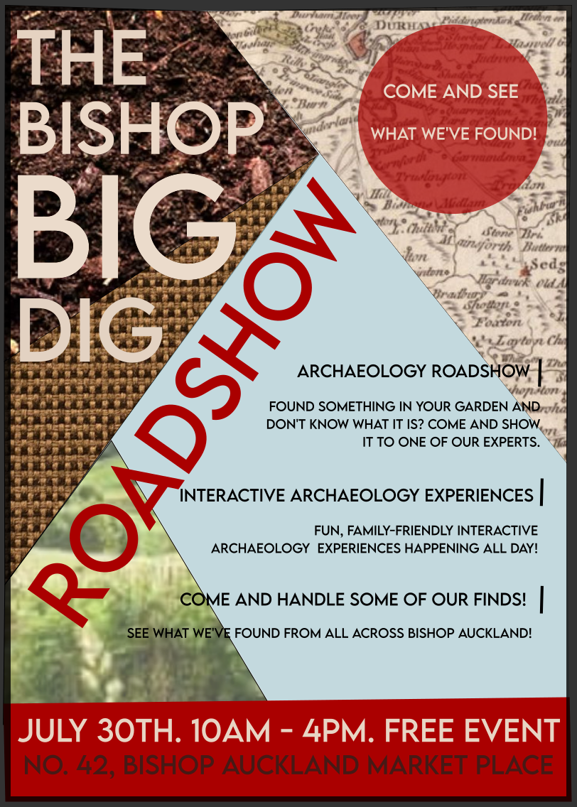 Poster advertising the BISHOP BIG DIG Roadshow, an interactive archaeology experience