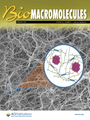 A poster bearing the writing biomacromolecules.  Image shows a micro scope slide of molecules