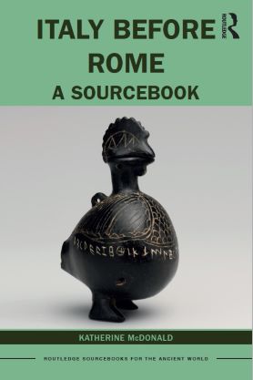 Cover of the book 'Italy Before Rome' with an image of a black ceramic chicken