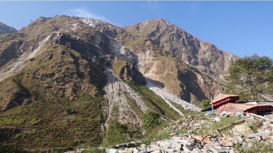 Image of landslides in the Upper Bhote Kosi valley, Nepal, after 2015 Gorkha earthquake