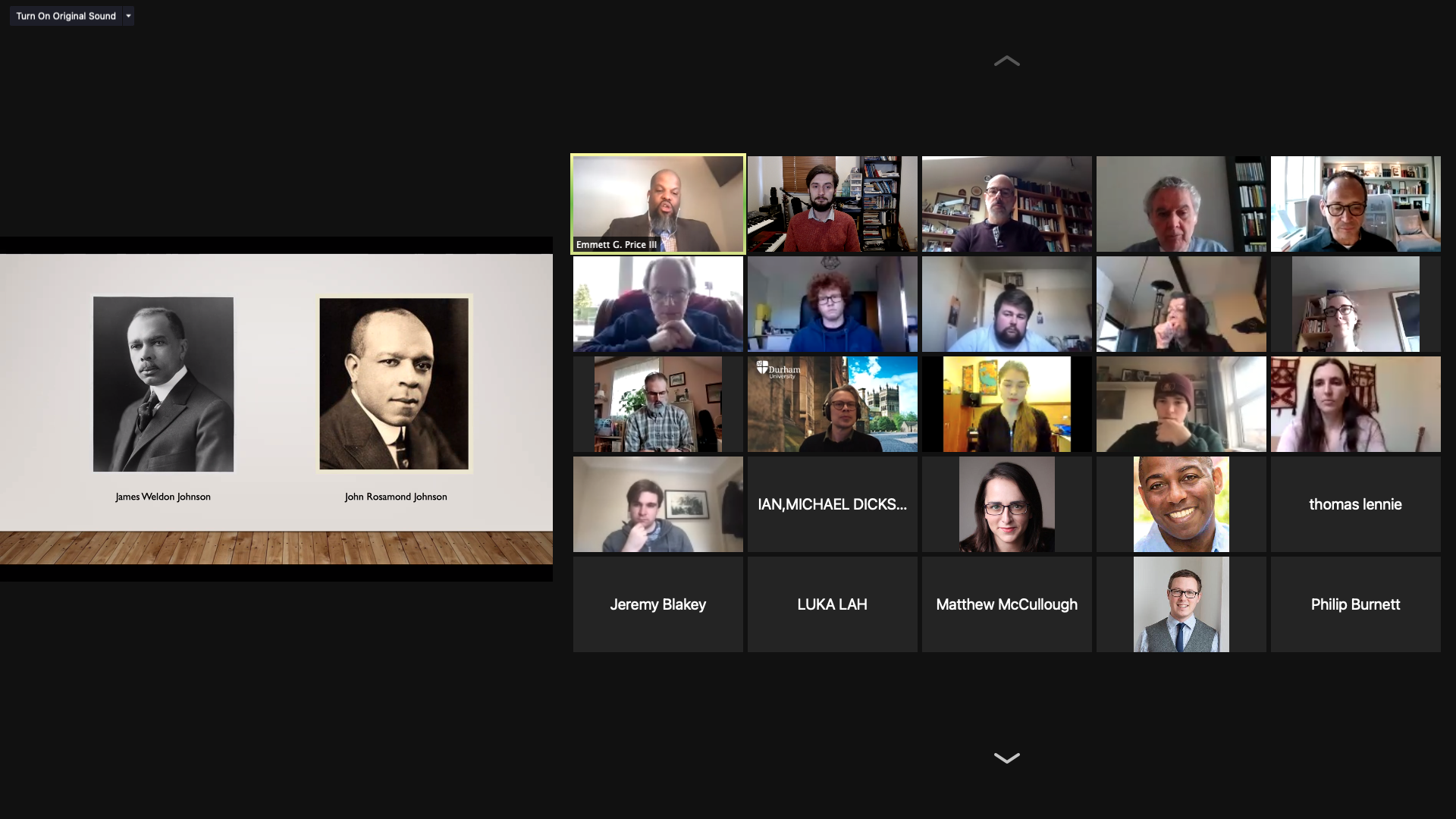 Staff and students participating in a virtual research forum