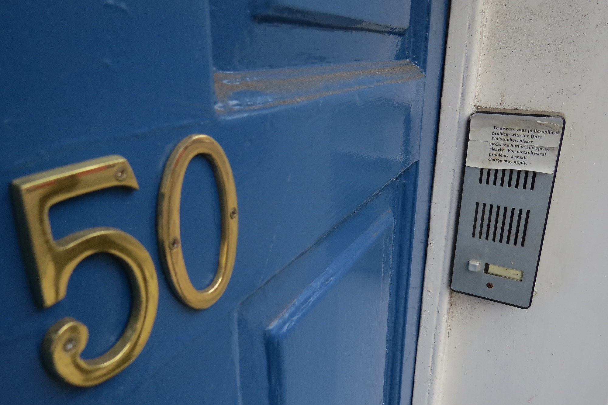 Philosophy door showing the house number 50