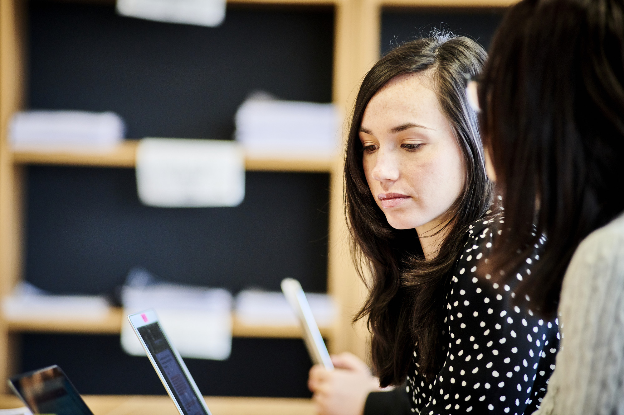 Woman studying in class