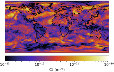 Global map of turbulence strength for 1st January 2018