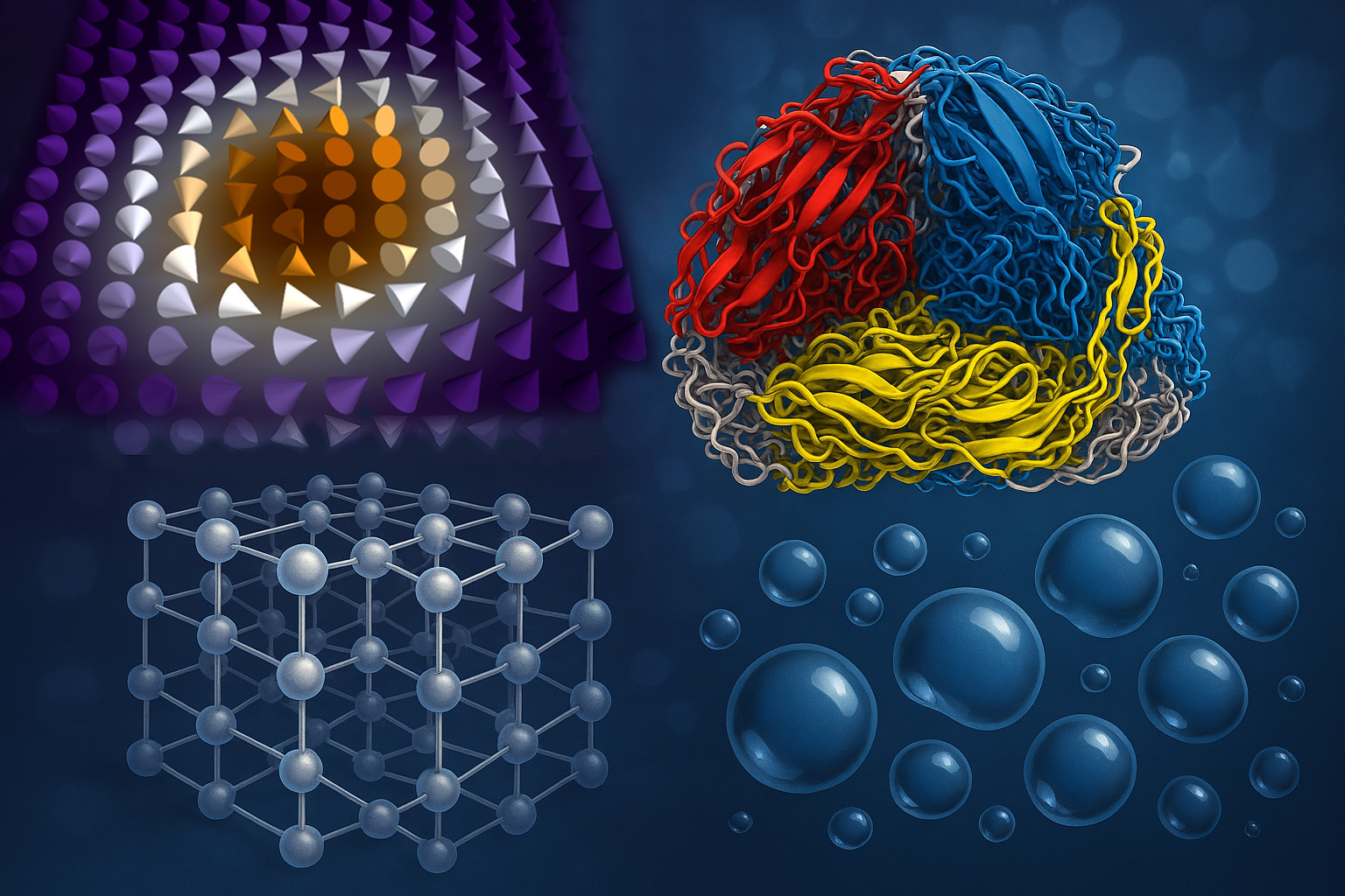 Image montage featuring skyrmions and various forms of matter