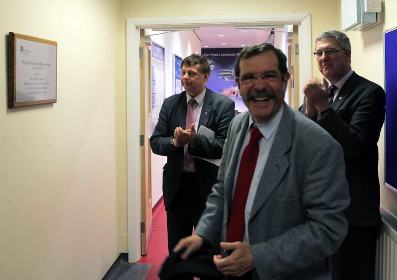 Alain unveils the plaque at the opening of the Physics labs