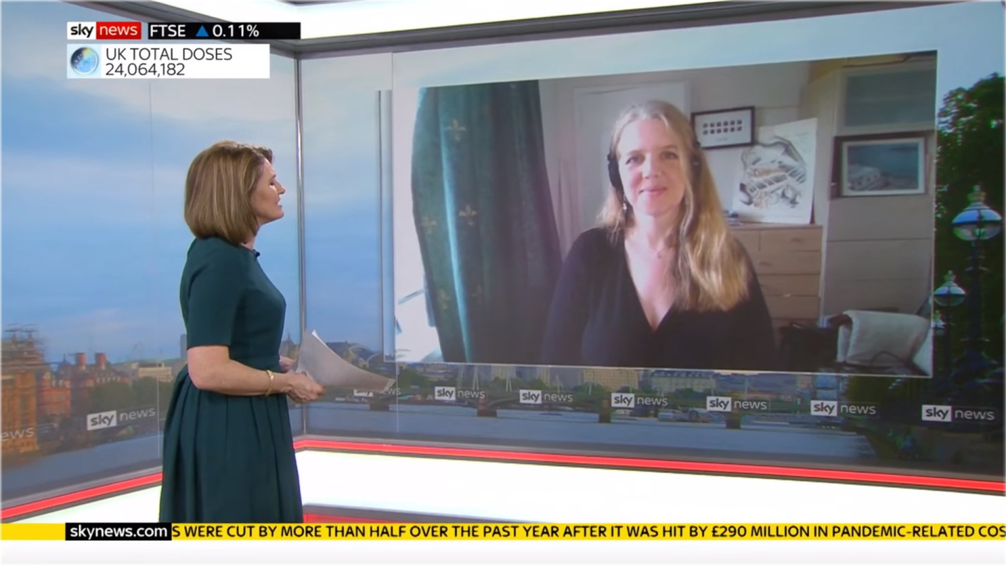 Prof Lynda Boothroyd being interviewed on Sky News