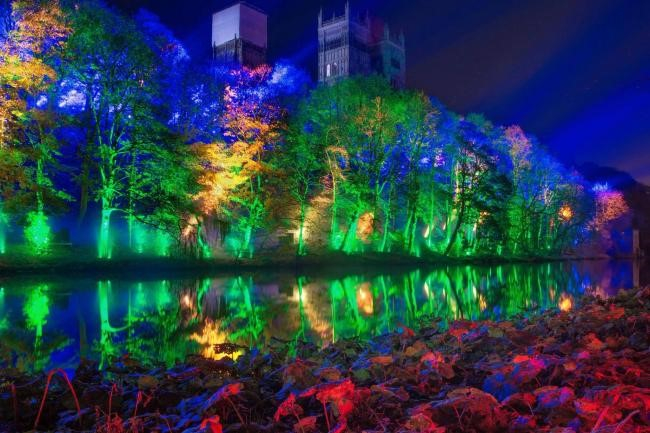 River Wear lit up with lights at night