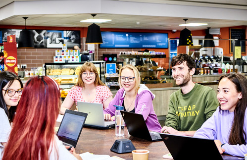 Students studying in cafe