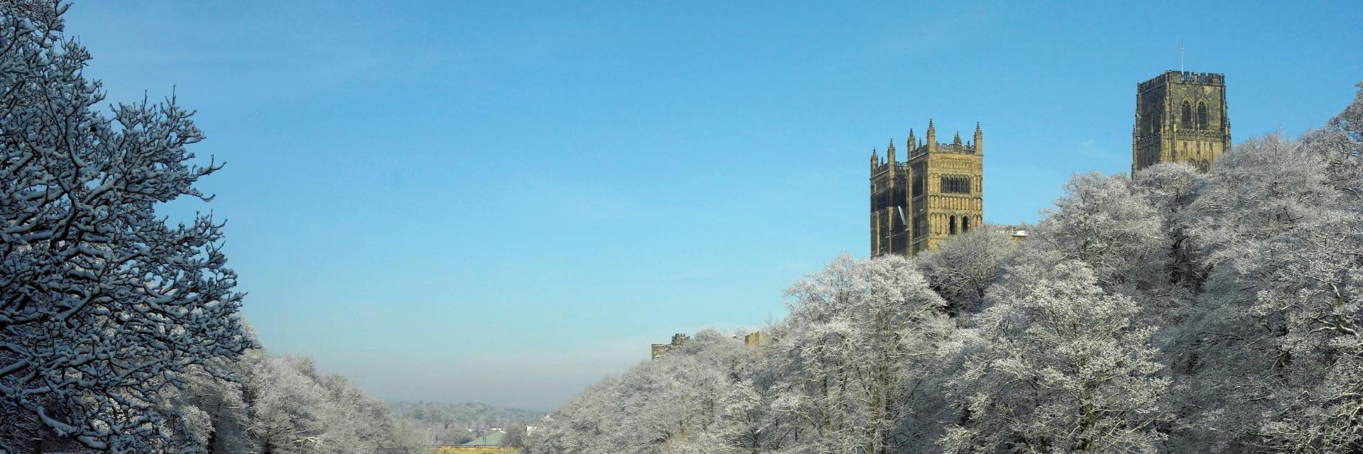 Durham Cathedral on the River Wear in winter