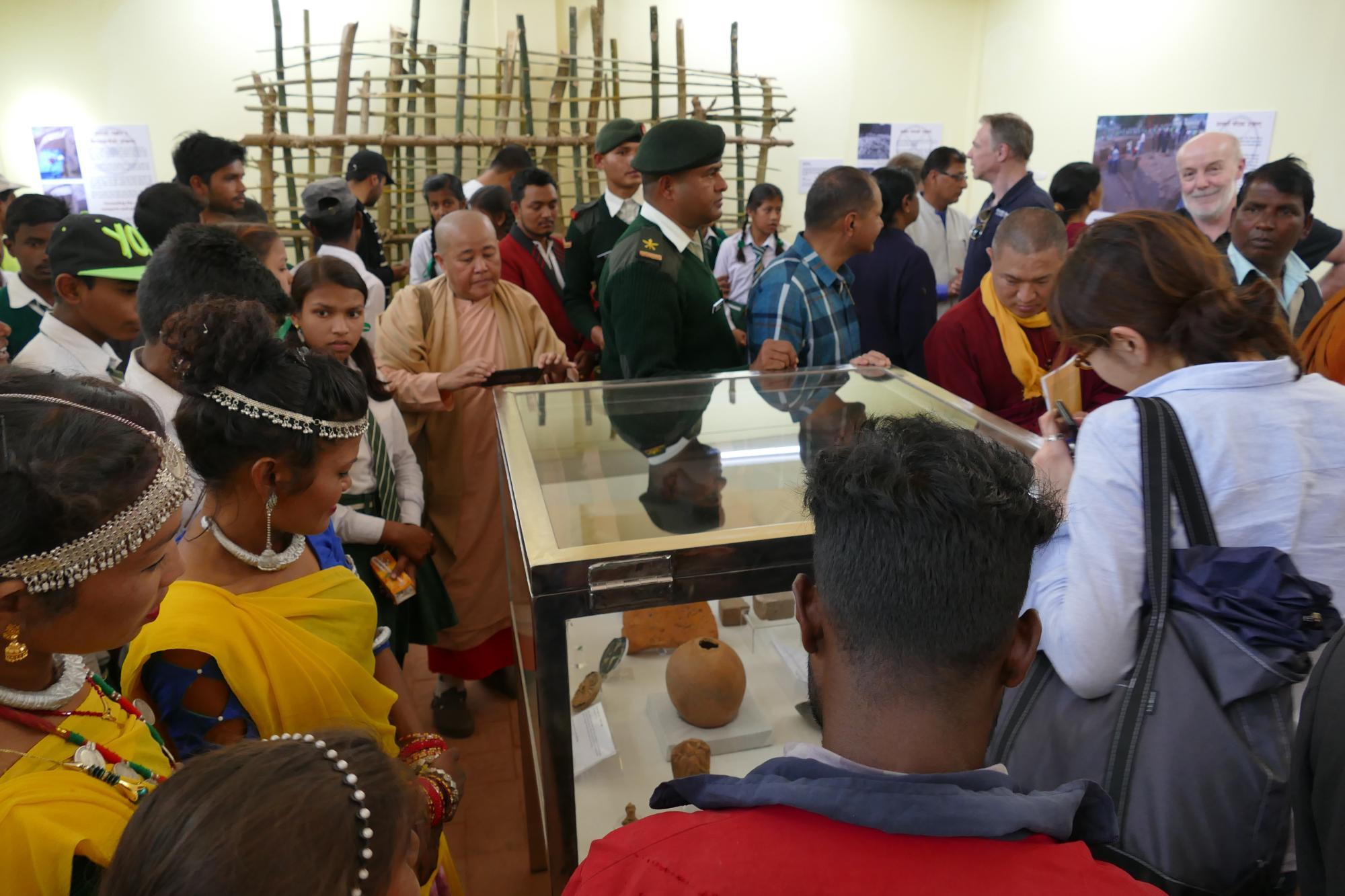 Local residents crowd into the newly opened Kapilavastu Museum