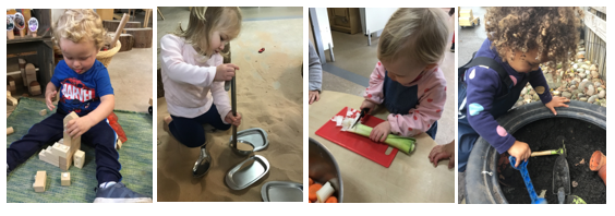 Collage of young children painting, playing and holding guinea pig