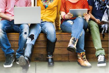 Students sat on bench