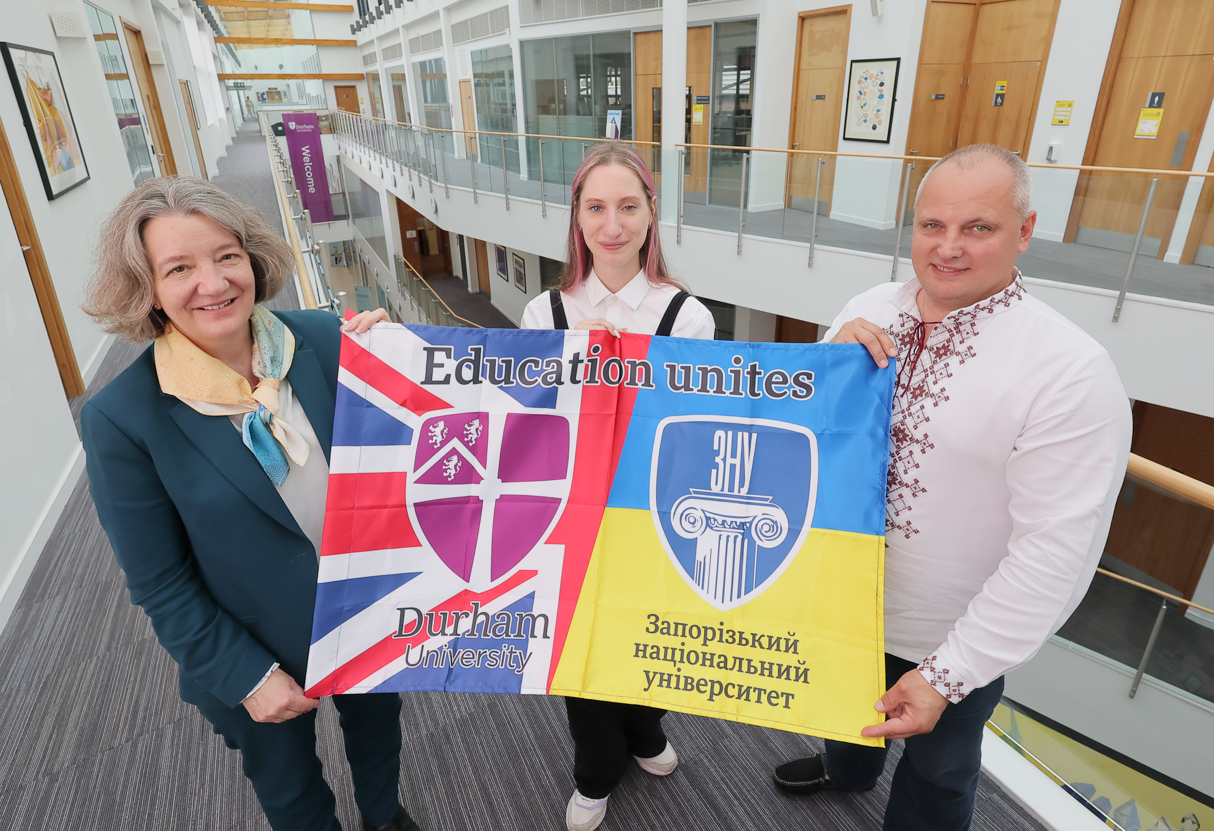 Durham University Vice-Chancellor, Professor Karen O'Brien, Head of the International Office - ZNU, Polina Denysenko, and Professor Sergiy Kushnir, ZNU Vice-Rector