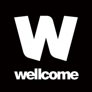 A White W with the word Wellcome underneath with black background