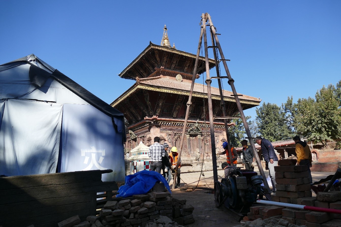 Obtaining core samples through drilling at Changu Narayan, Kathmandu