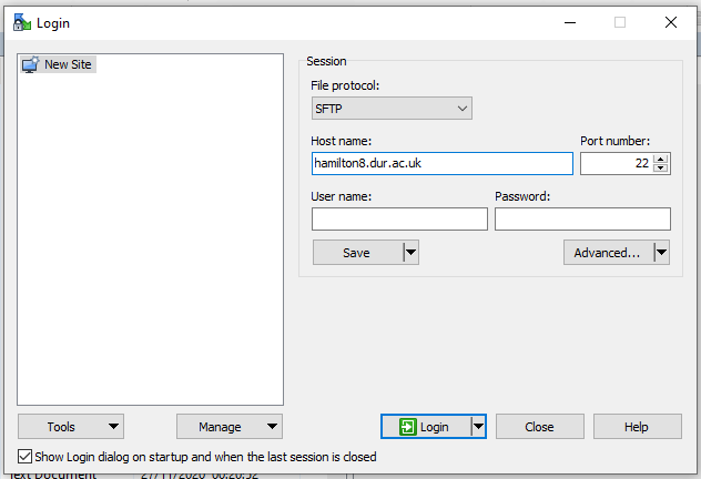 WinSCP initial screen