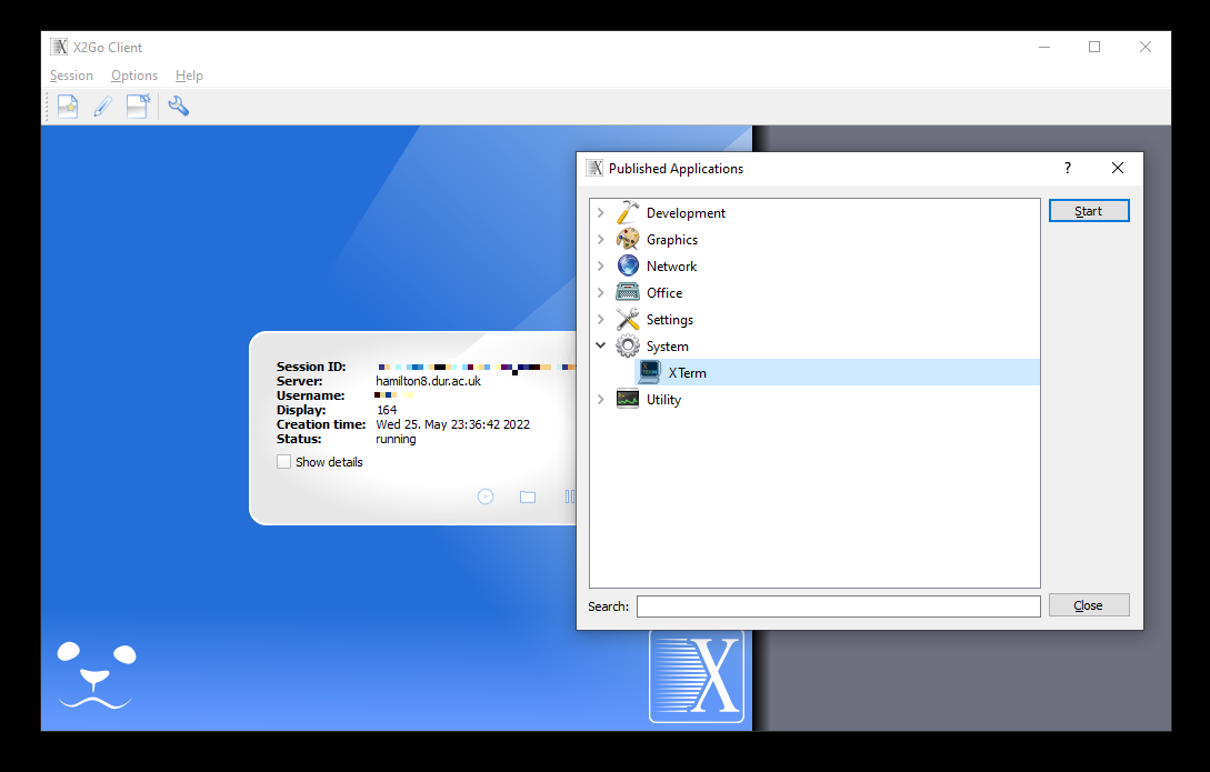X2Go select application: X terminal