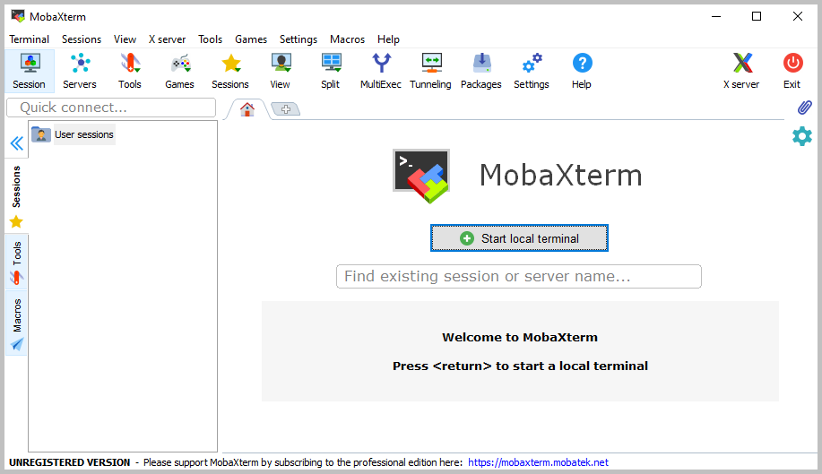 MobaXterm initial screen