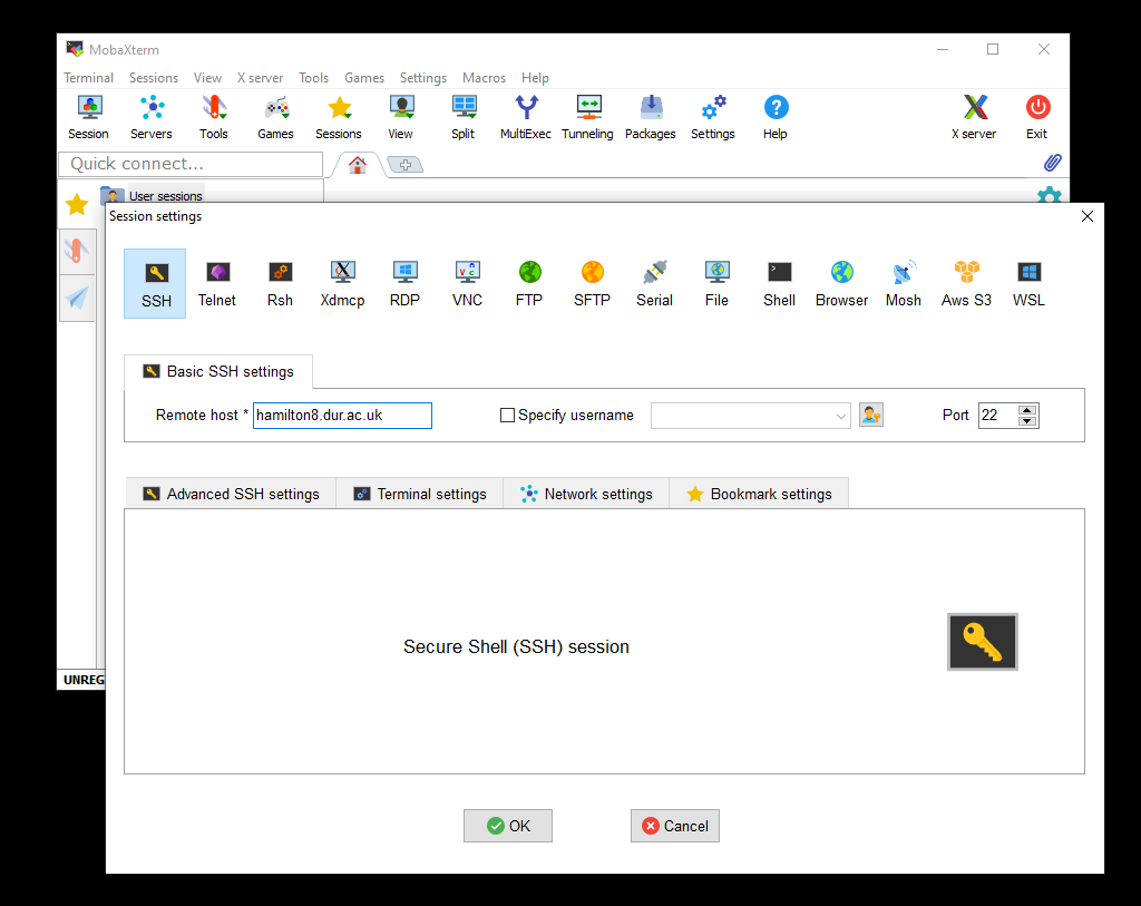MobaXterm create SSH session