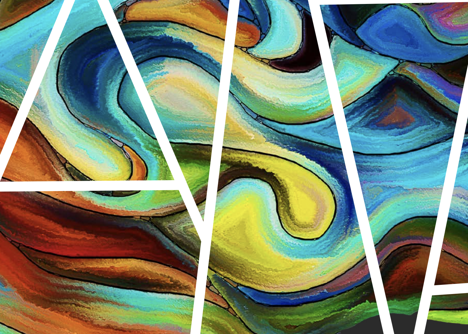 Coloured swirls with white intersecting lines