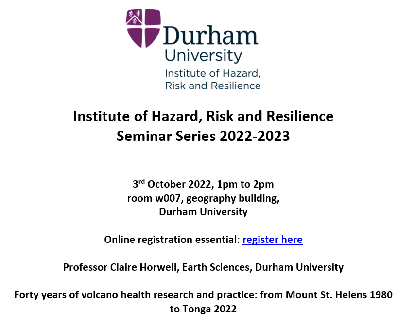 IHRR Seminar Series 2022-2023 begins with a seminar from Professor Claire Horwell, 1pm-2pm, 3rd October 2022