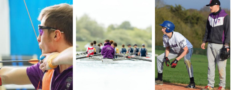 Students taking part in archery, rowing and baseball