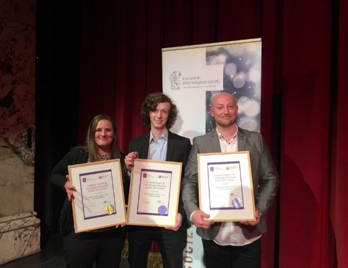 Technical colleagues in Psychology holding awards for Technical Support in Research