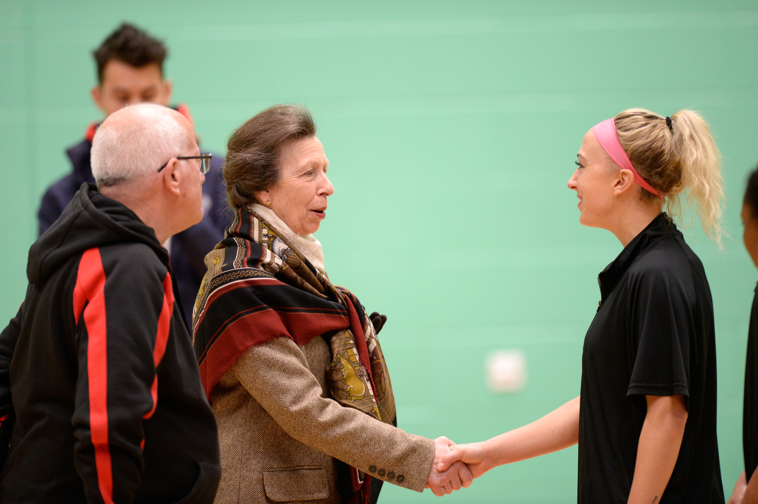 Basketball team being presented to Princess Anne