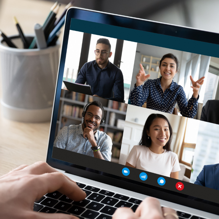 View of an online meeting on a laptop